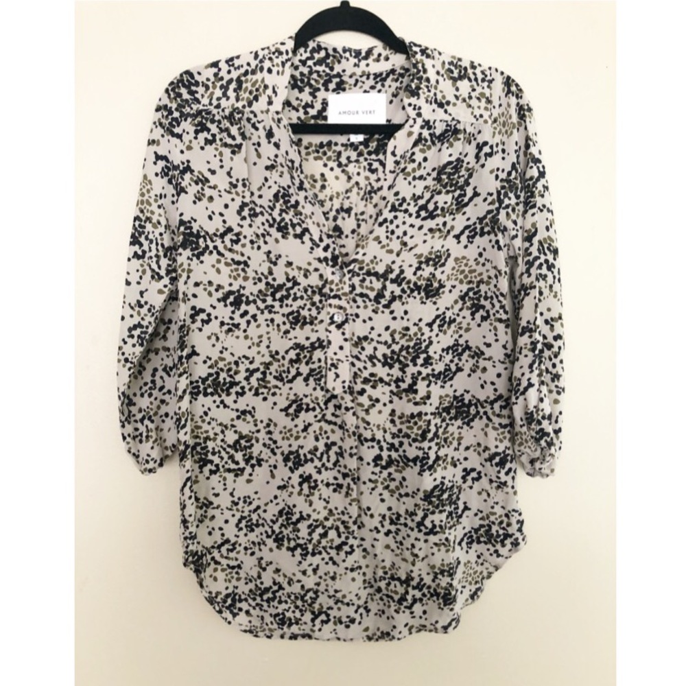 Amour Vert Spotted Silk Popover Top S